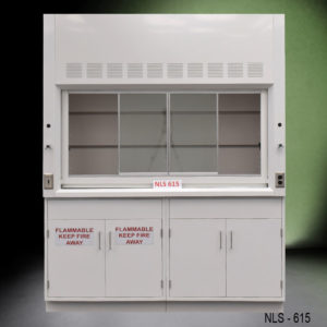 Front of 6′ x 4′ Fisher American Fume Hood w/ Flammable & General Cabinet