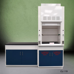 3′ Fisher American Fume Hood w/ Flammable Storage & 4′ Cabinet Group OPen Front