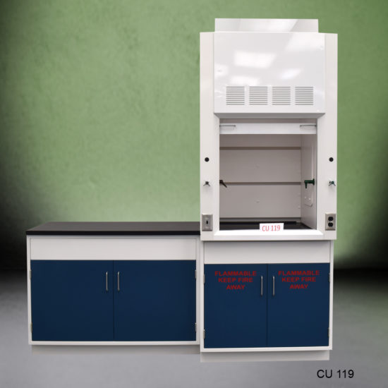 3′ Fisher American Fume Hood w/ Flammable Storage & 4′ Cabinet Group OPen Front