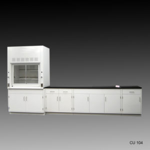 4' Fisher American Fume Hood w/ 10' Cabinets full view