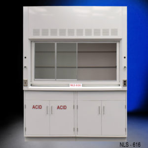 Front of 6′ Fisher American Fume Hood w/ Acid & General Storage view 2