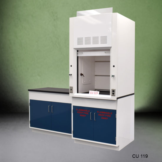 3′ Fisher American Fume Hood w/ Flammable Storage & 4′ Cabinet Group Front