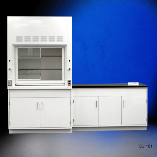 Front 4' Fisher American Fume Hood w/ 5' General Cabinets