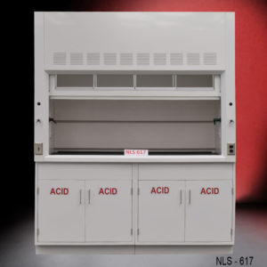 Front of NLS617 6′ Fisher American Fume Hood w/ Acid Storage