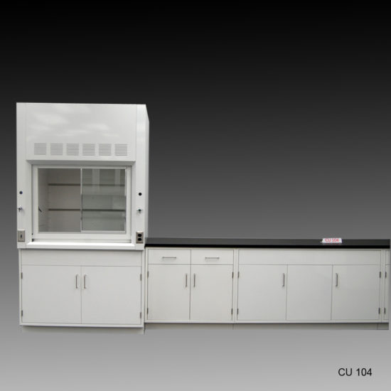 Full view of 4' Fisher American Fume Hood w/ 10' Cabinets