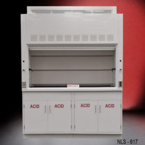 Front of 6′ Fisher American Fume Hood w/ Acid Storage