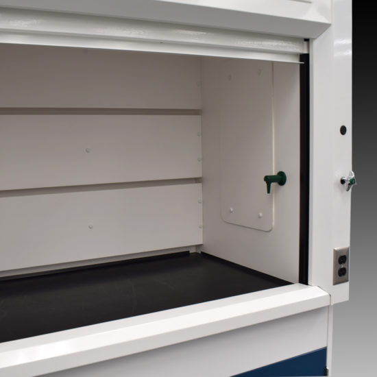 Close up Inside of 4' Fisher American Fume Hood w/ 4' Cabinets