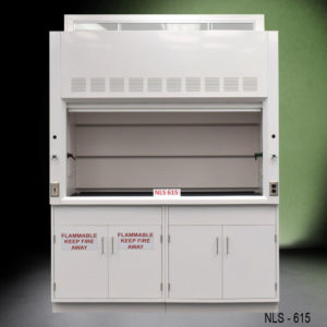 Front of 6′ x 4′ Fisher American Fume Hood w/ Flammable & General Cabinet