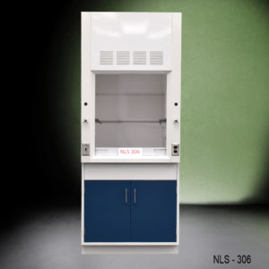 3′ Fisher American Fume Hood w/ Blue General Cabinets Front View