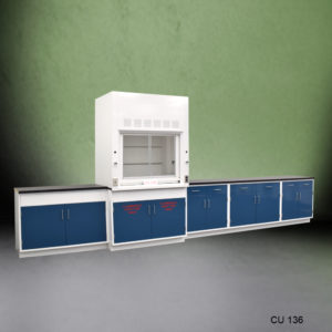 4′ Fisher American Fume Hood w/ Flammable Storage & 14′ Cabinets CU 136