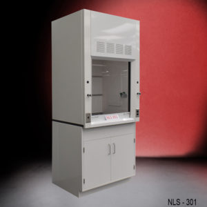 3′ Fisher American Fume Hood w/ Blue General Cabinets Closed