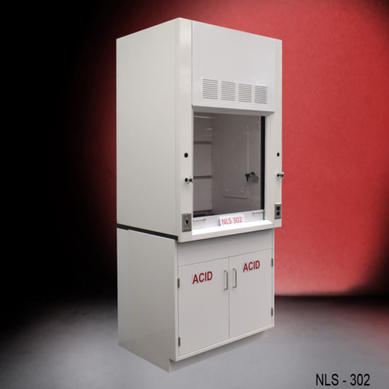 3′ Fisher American Fume Hood w/ Acid Storage Cabinet (NLS-302) Angle