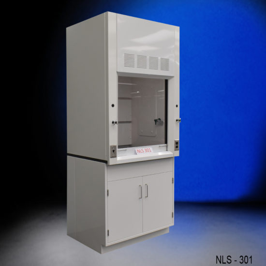 3′ Fisher American Fume Hood w/ General Cabinets angled view 2