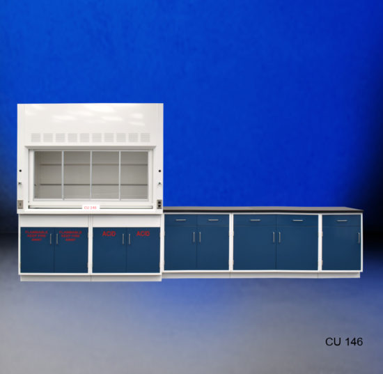 6' Fisher American Fume Hood w/ Acid & Flammable Storage & 9' Laboratory Cabinet Group (CU-146)