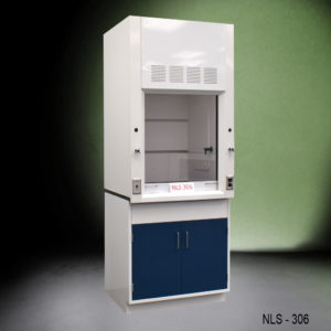 NLS 306 Fume Hood with Blue Storage Cabinets Alternative Angle View