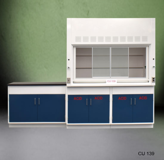 CU 139 6' Fume Hood w 4' Acid Storage Cabinets Front Full