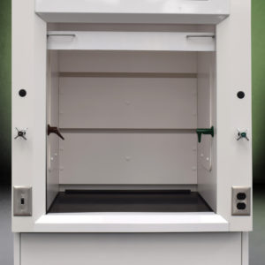 3′ Fisher American Fume Hood w/ Acid Cabinet (NLS-302) Front Inside Close Up