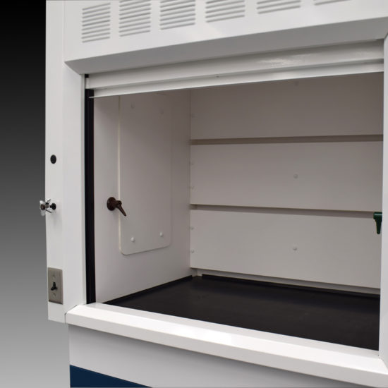 4' Fisher American Fume Hood w/ 14' Cabinets Inside Hood View