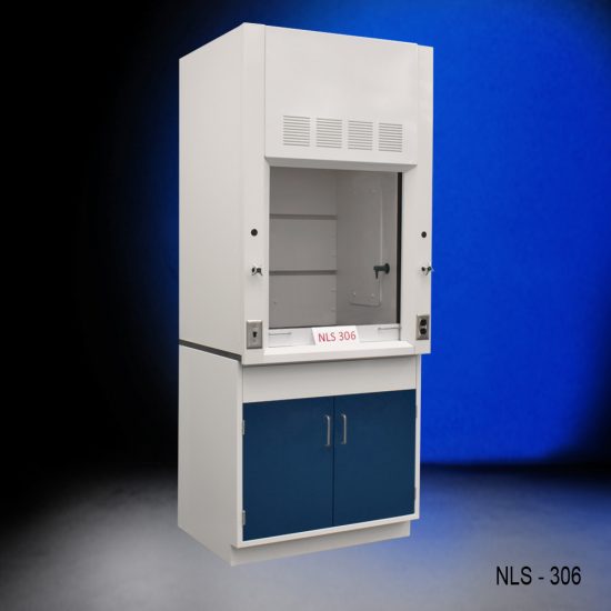 Angled view of Fisher American 3 Foot Fume Hood with cabinet