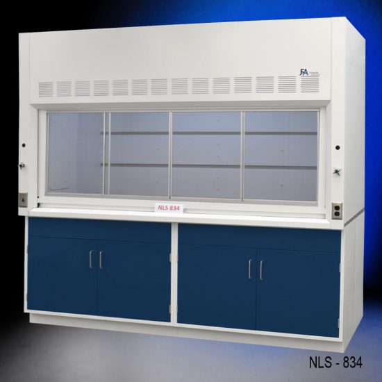 8′ x 4′ Fisher American Fume Hood w/ Blue Cabinets angle