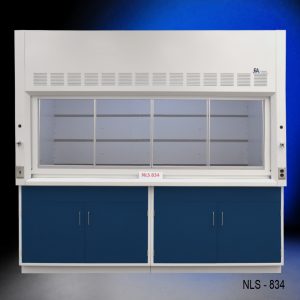 8′ x 4′ Fisher American Fume Hood w/ Blue Cabinets front closed
