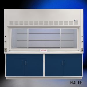 8′ x 4′ Fisher American Fume Hood w/ Blue Cabinets closed