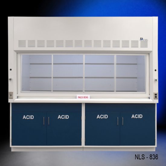 8-foot Laboratory fume hood, model NLS-836, manufactured by Fisher American.