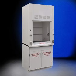 Front view of 3 Foot Fisher American Fume Hood with flammable storage cabinets