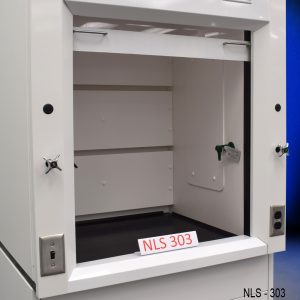 Close up view of working area on a 3 Foot Fisher American Fume Hood with flammable storage cabinets