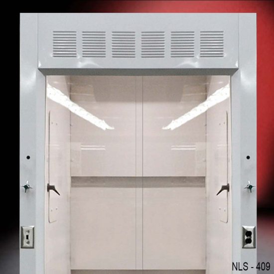 4 foot Fisher American Walk-In fume hood with 2 vertical sliding doors