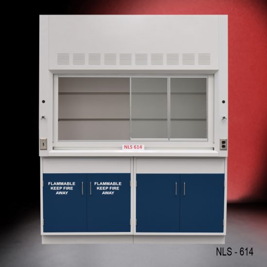 6' Fisher American Fume Hood w/ Flammable & General Storage Blue side open v 2