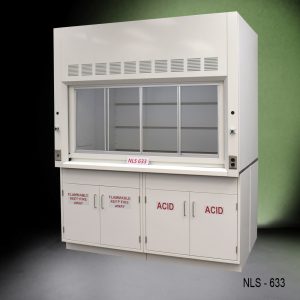 6 foot by 4 foot Fisher American fume hood with 1 flammable storage cabinet and 1 acid storage cabinet
