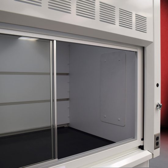 Close up inside view of Fisher American 6'x4' Fume Hood with General and Flammable Storage