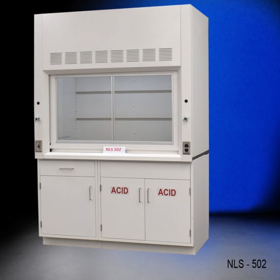 5' Fisher American Fume Hood w/ ACID & General Storage Slight Angle