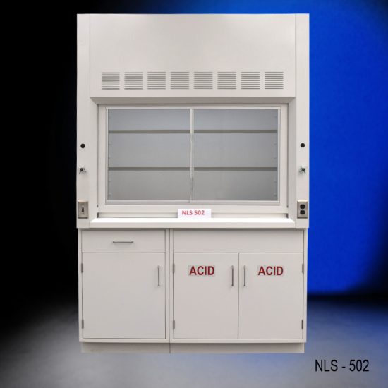 5' Fisher American Fume Hood w/ ACID & General Storage Front Closed View