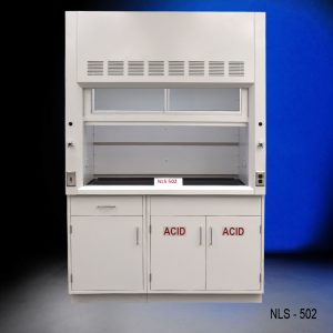5' Fisher American Fume Hood w/ ACID & General Storage Front Partially Closed
