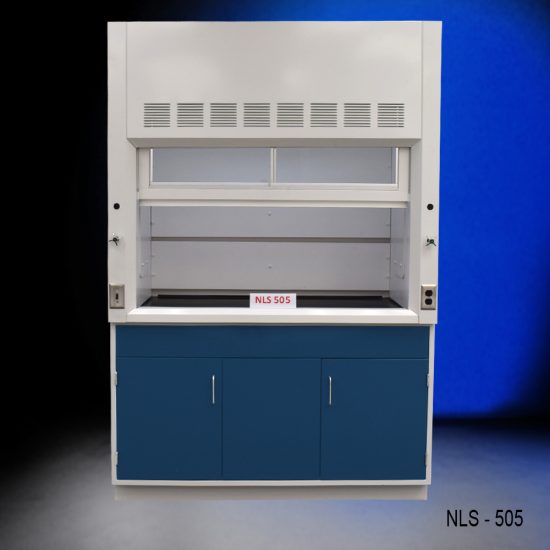 Inside Front with Door 5' Fisher American Fume Hood w/ Blue General Storage