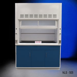 5' Fisher American Fume Hood w/ Blue General Storage front partially closed