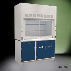 5' Fisher American Fume Hood w/ Blue ACID Storage angle