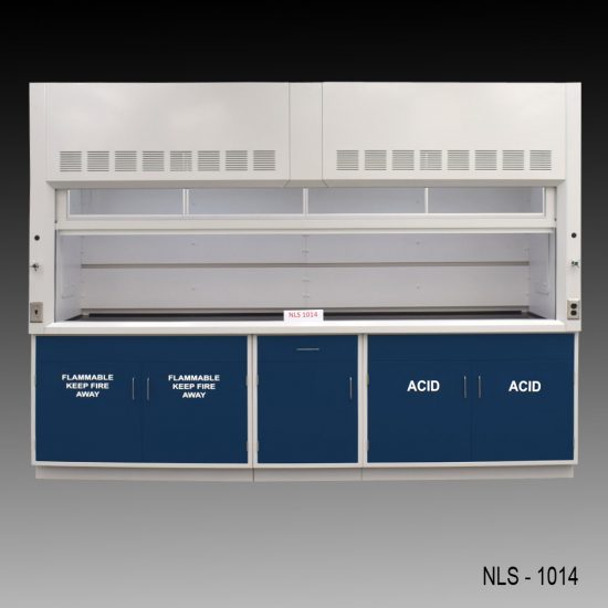 Full Front view of 10' Fisher American Fume Hood w/ ACID & Flammable Storage