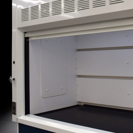 left back inside corner view of 10' Fisher American Fume Hood w/ ACID & General Storage