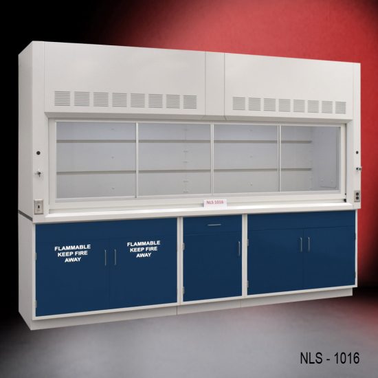 Partially Angled View of 10' Fisher American Fume Hood w/ Flammable & General Storage