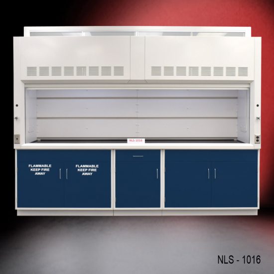 Full Open Front 10' Fisher American Fume Hood w/ Flammable & General Storage