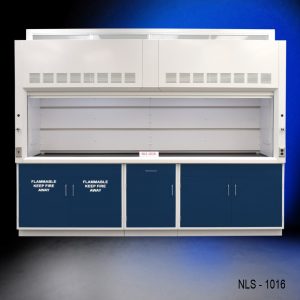 Front open view of 10' Fisher American Fume Hood w/ Flammable & General Storage