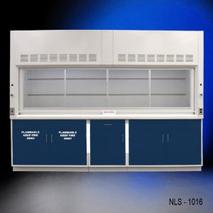 Front Full View of 10' Fisher American Fume Hood w/ Flammable & General Storage
