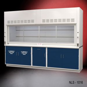 Slight Angled View of 10' Fisher American Fume Hood w/ Flammable & General Storage