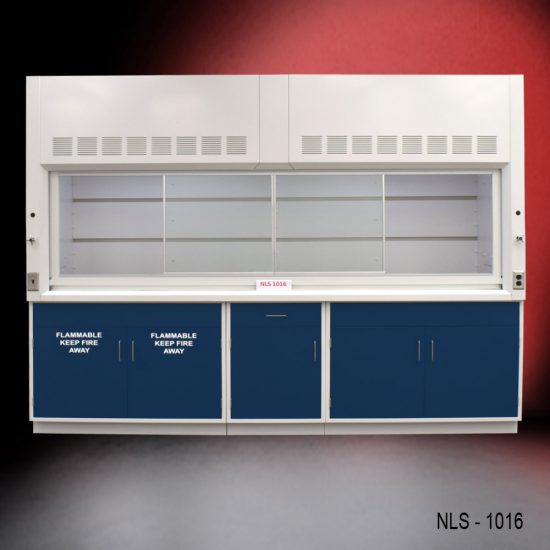 Front View of 10' Fisher American Fume Hood w/ Flammable & General Storage