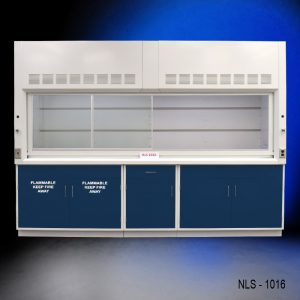 Front Left Side Closed View of 10' Fisher American Fume Hood w/ Flammable & General Storage
