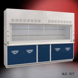 Front Angle Closed 10' Fisher American Fume Hood w/ Flammable Storage Cabinets