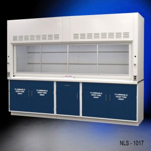 Slight Right Angle View 10' Fisher American Fume Hood w/ Flammable Storage Cabinets